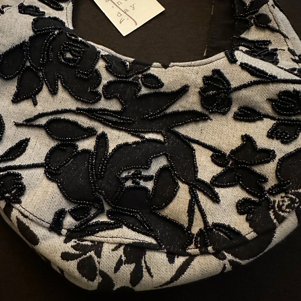 Mini Beaded Crescent Handbag from A New Day NWT off-white & black - Picture 2 of 5